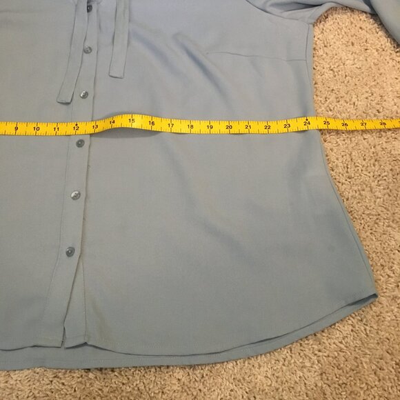 Pale Periwinkle Blue Bow Collar Bell Sleeve Button Down Evelina Blouse - Picture 13 of 16